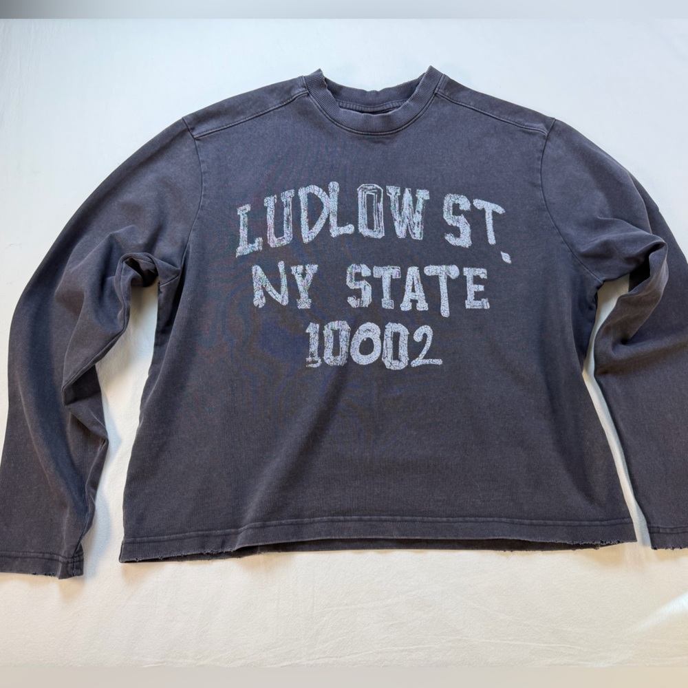 Dark Gray Crew Neck Cotton Pullover Sweatshirt Oversized Small